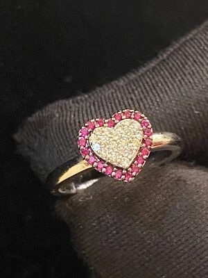 Pave 0.35 Cts Round Brilliant Natural Diamonds Ruby Wedding Ring In 14K Gold - Image 1 of 4