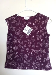 NEW Women's Petite Sophisticate Polyester Sleeveless Wine Floral Blouse/Size P - Picture 1 of 3