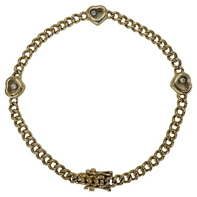 Rare Vintage Chopard Love Heart Happy Diamonds Curb Bracelet 18k Yellow Gold - Image 1 of 4