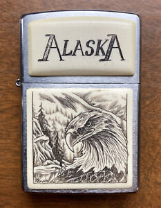 ZIPPO 1999 SCRIMSHAW ALASKA EAGLE LINDA LAYDEN LIGHTER SEALED