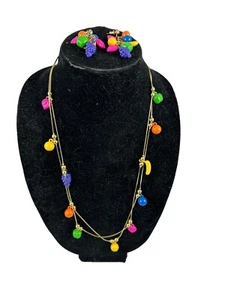 Obst Halskette Doppelstrang goldfarben & Ohrhänger Modeschmuck Set - Bild 1 von 5