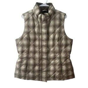 Eddie Bauer EB 700 Fill Premium Quality Goose Down Vest Brown plaid Womens Sz L - Picture 1 of 16