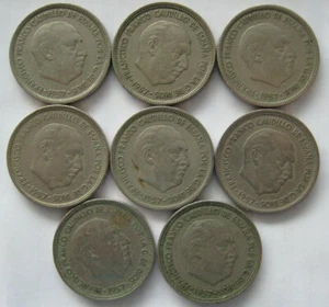 Spanien Espana Spain LOT 8 St seltene Münzen 5 Pesetas 1957 * 58 Franco ss Rare! - Bild 1 von 2