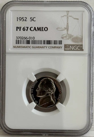 1952 Jefferson Nickel 5 Cents NGC PF 67 CAMEO, PR67CAM Cover
