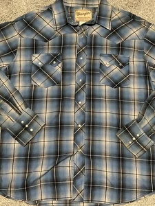 Wrangler Western Fashion Pearl Snap Long Sleeve Shirt Green Plaid Mens XL Rodeo - Picture 1 of 12