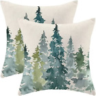 Watercolor Dark Green Tree Pillow Covers 16 X 16 Inch Set of 2, Nature Themed Ch