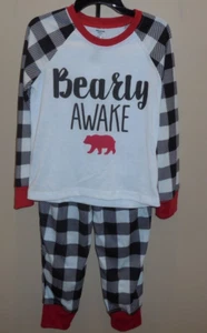 Dream Life Boys Size 4/5 Two Piece Pajama Set PJ's Black White Bearly Awake New - Picture 1 of 3