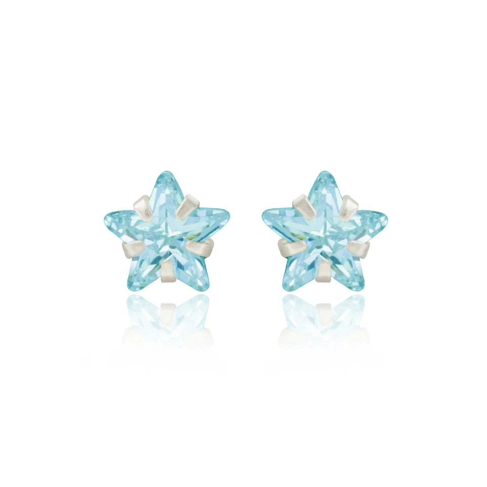 Argento Sterling 6mm acqua stella blu cristallo zirconia cubica borchie/bottone/ - Immagine 1 di 1