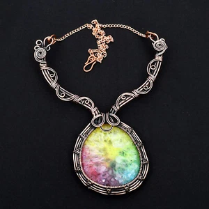 Rainbow Solar Quartz Gemstone Copper Necklace Handmade Wire Wrapped Jewelry - Picture 1 of 3