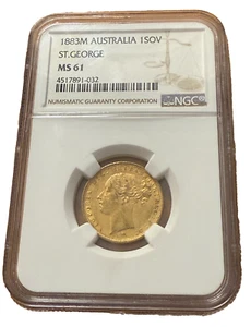 Australia 1883M Gold 1 Sovereign NGC MS61 Saint George Victoria - Picture 1 of 2