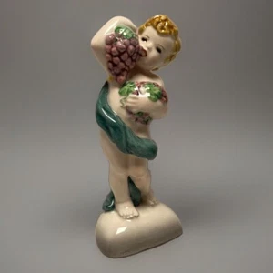 WIEN KERAMOS DAKON Nude Boy w/ Grapes Jugendstil Art Nouveau BACCHUS PUTTO 6” - Picture 1 of 8