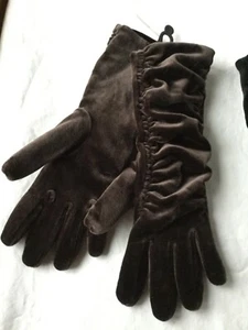 FOWNES VELVET RUCHED GLOVES 12” LONG, OVER WRIST Brown OS - Picture 1 of 12