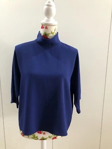 UNIQLO BLUE SLEEVED HIGH NECK BLOUSE SIZE M - Picture 1 of 7