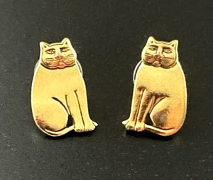 Orecchini traforati firmati Laurel Burch gattino paffuto gatto placcato oro #471 - Foto 1 di 5