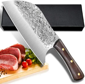 Cuchillo de carnicero de 8 pulgadas hecho a mano forjado Full Tang cuchillo de cocina de acero - Imagen 1 de 11