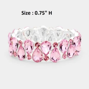Teardrop Crystal Rhinestone Cocktail Stretch Bangle Bracelet Wedding Evening NEW - Picture 1 of 12