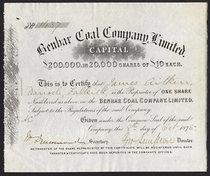 Benhar Coal Co. Ltd., £10 share, 187[5], VF - Picture 1 of 1