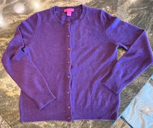 Maglione cardigan CASHMERE CACHE 2 STRATI 100% cashmere uva taglia LG - Foto 1 di 6