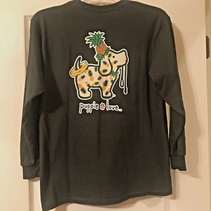 Puppie Love Rescue Shirt Girls Long Sleeve Large Olive Green Pineapple NWT! - Picture 1 of 4
