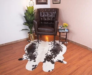 Large Cowhide Rug Black & White Cow Rug 5x5 ft Real Animal Hide Cow Print Rug - Picture 1 of 13