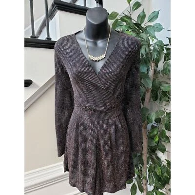 Mameluco Dorothy Perkins para mujer talla 10 negro brillo manga larga envolvente cuello en V Foto 1 de 4