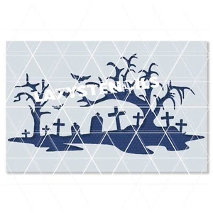 Graveyard Stencil – Halloween, Haunted, Tombstone, Spooky, Ghost, Zombie Art - Picture 1 of 5