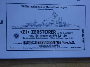 Zerstörer Z1 - Z6 Schwesternschiff 1:250 Schiff Wilhelmshavener Modellbaubogen - Bild 1 von 1