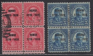 EE. UU. #647-648 --- SOBREIMPRESIONES HAWAIANAS - BLOQUES 4 -- 1928 - USADO - Imagen 1 de 2