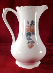 Vintage White Porcelain Pitcher / Vase w/ Flowers. Silesia. Germany - Picture 1 of 12