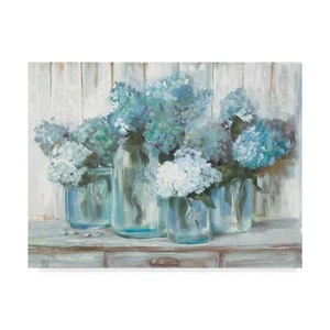 Trademark Fine Art Hydrangeas in Glass Jars Blue by Carol Rowan, 24x32 - Picture 1 of 6