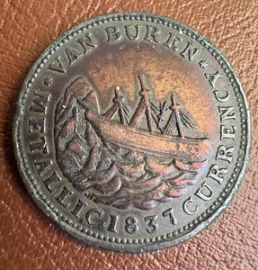 Médaille en Cuivre. Anti Président Van Buren. 1837. États Unis. Navires - Bild 1 von 5