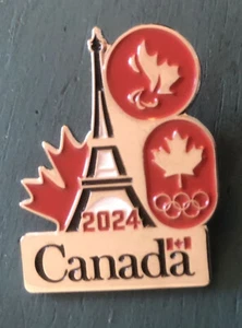 PARIS 2024 OLYMPIC GAMES NOC PIN CANADA. EIFFEL TOWER, MAPLE LEAF AND DUAL LOGOS - Picture 1 of 1