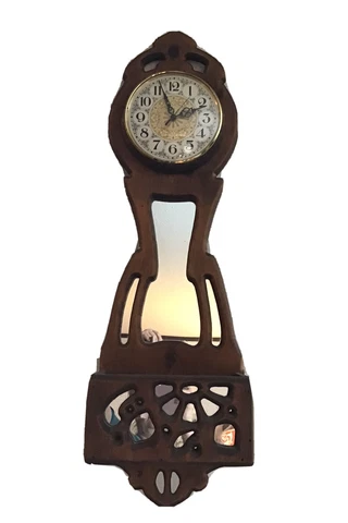 Kienzil Wood Wall Clock Wood With Mirror Accents 39”x11”x4” Vintage 1970’s-80’s Cover