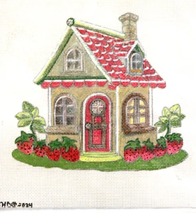 Nadelspitze Leinwand American Fairytale Houses Erdbeere #4B auf 16 ct handbemalt - Bild 1 von 2