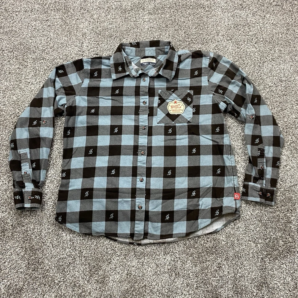 Magellan x Shiner Shirt Mens M Button Up Flannel Plaid Roll Tab Beer Outdoor - Image 1 of 4
