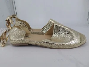 Truffle Collection Metallic Gold Stud Ankle Espadrilles UK 8 Box001 AA 10 - Picture 1 of 7
