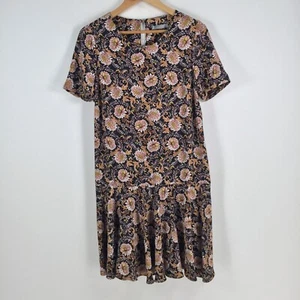 Katies womens dress size 10 shift black floral short sleeve round neck 045250 - Picture 1 of 8