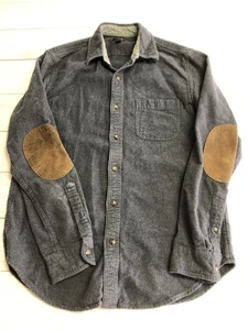 J.Crew Shirt Mens Medium Navy Blue Cotton Linen Suede Leather Elbow Patch Brown - Picture 1 of 8