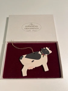 Vintage Handcrafted Hand Painted Tewksbury Christmas Cow Ornament 1994 - Picture 1 of 3