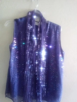 Camiseta sin mangas Adrian Jordan 14/16 de colección, púrpura, seda con lentejuelas, bufanda a juego India,🧚 Foto 1 de 4