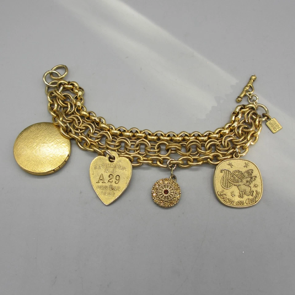 Pulseira John Wind pulseira berloque multi fio medalhão coração querubim 6,25 polegadas - Imagem 1 de 4