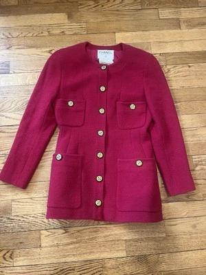 Abrigo/Abrigo Chanel Boutique Rojo Vintage Lana/Nylon, Interior Seda Talla 38 Francia Foto 1 de 4
