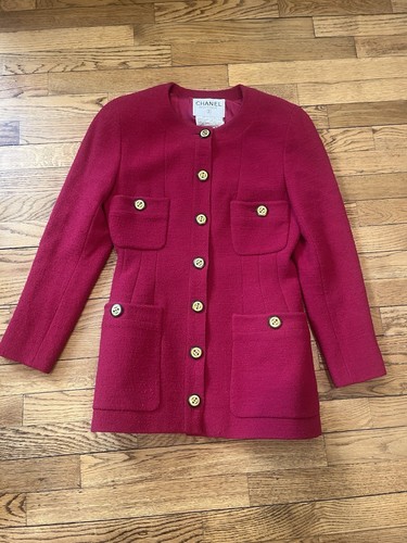 Chanel Boutique Cappotto Blazer Rosso Vintage Lana Nylon Interno Seta Taglia 38 Francia