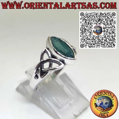 Anello in Argento 925‰ con Smeraldo Naturale a Navetta e Nodi Celtici – Simbolo - Immagine 1 di 3