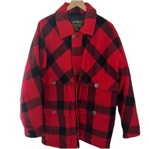 Vintage Eddie Bauer Wool Goose Down Men Medium Coat Buffalo Plaid Hunting Coat - Picture 1 of 10