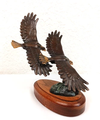 Eagle Hawk Bird of Prey in Flight Bronze Metal Statue Sculpture Signed Original - Image 1 of 4