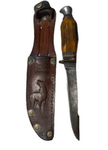Edge Brand Mark Knife 489 Solingen Germany Stag Handle Original Leather Sheath - Picture 1 of 11
