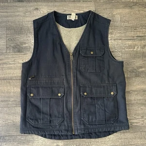 Chaleco Duluth Trading Para Hombres Grande Sherpa Forrado Vellón Cremallera Lona Azul Marino Trabajo Exterior - Imagen 1 de 4
