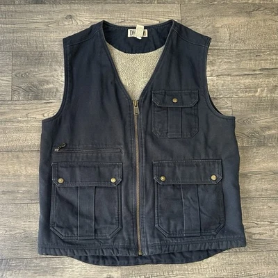 Duluth Trading Vest Mens Large Sherpa Lined Fleece Zip Canvas Navy Work Outdoor - Image 1 of 4