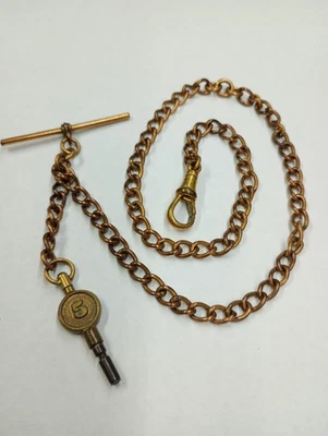 Antique Victorian Rolled Gold Albert Pocket Watch Fob Chain T Bar Key Clasp 35cm - Image 1 of 4
